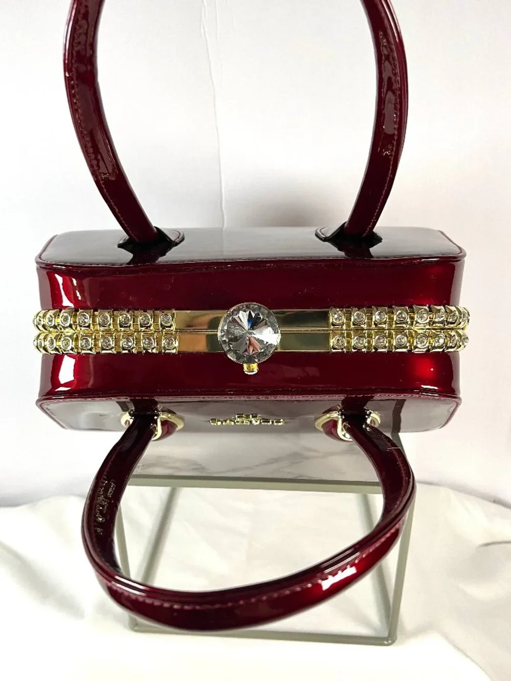 NWT/M-Lamsed Red Patent Gold Chain Bag – Glam Faux Diamond Clasp Purse